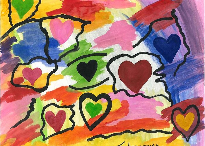 Original Painting Greeting Card featuring the drawing Colors Of The heART by Susan Schanerman