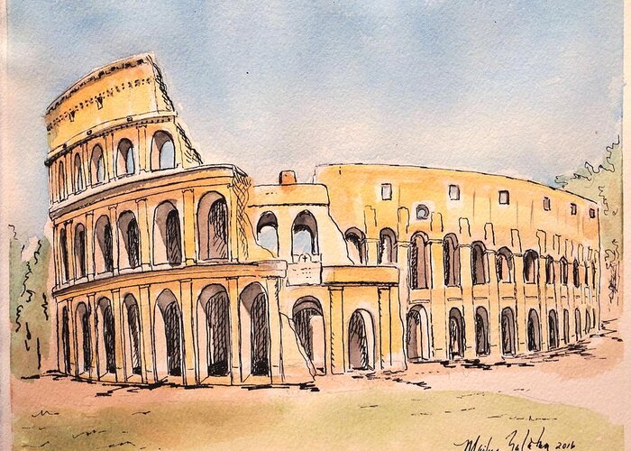 Colosseum Greeting Card featuring the painting Colosseum by Marilyn Zalatan