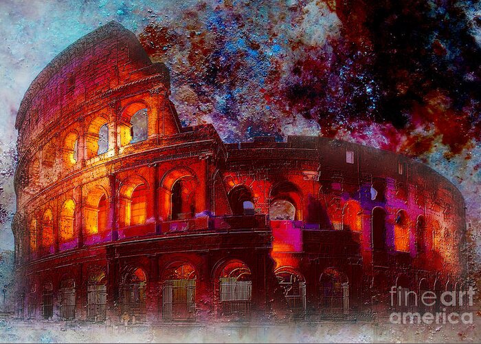 Monument Greeting Card featuring the painting Colosseum Rome Italy  by Gull G