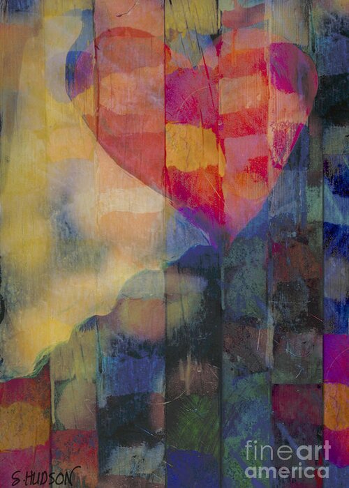Colourful Greeting Card featuring the painting colourful abstract Valentine - Heart Afloat by Sharon Hudson