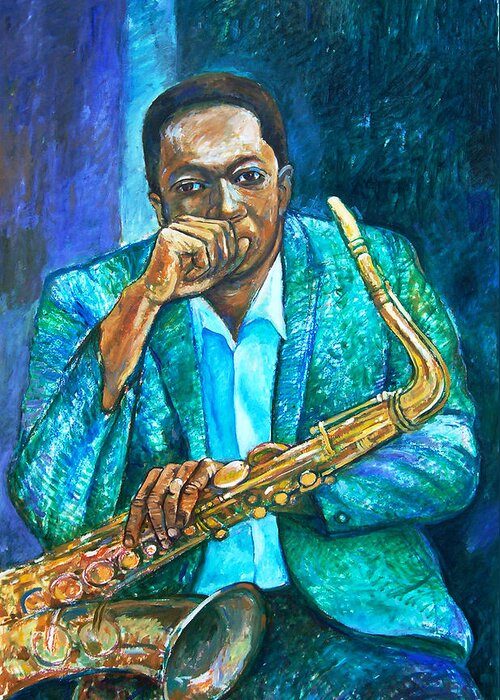 Music Greeting Card featuring the painting Coltrane Resting by Joe Roache
