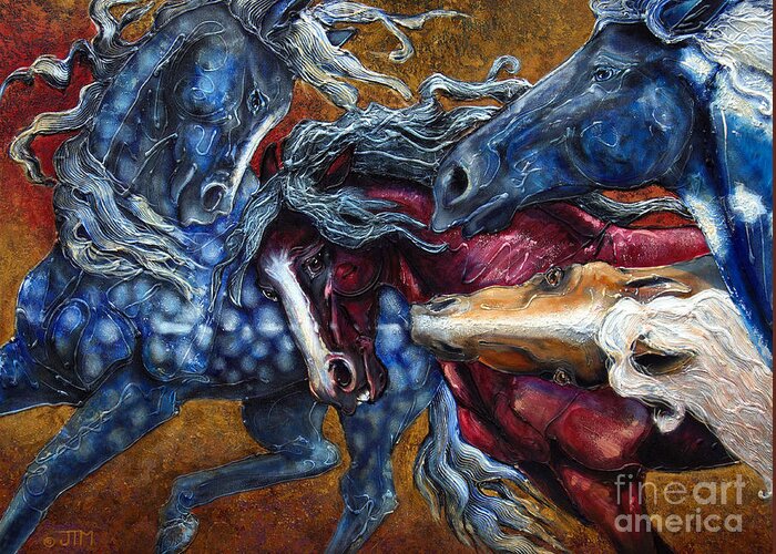 Horse Greeting Card featuring the painting Colts Revolving Together by Jonelle T McCoy