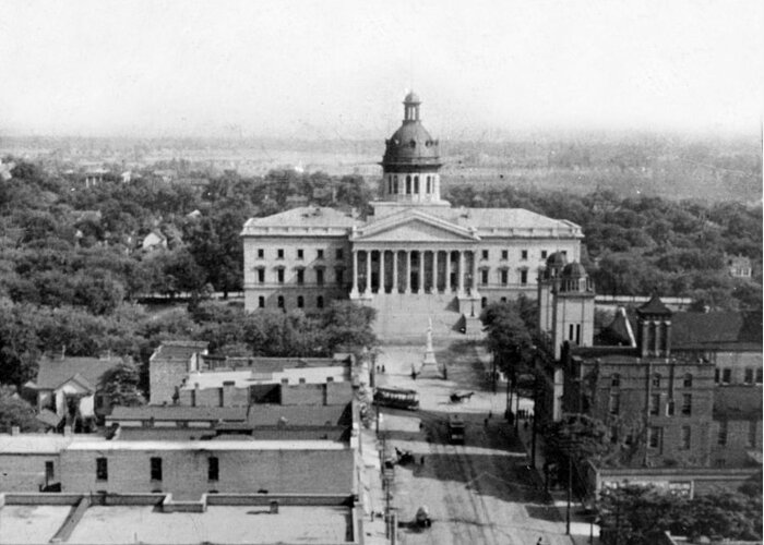 Columbia Greeting Card featuring the photograph Columbia South Carolina - State Capitol Building - c 1905 by International Images