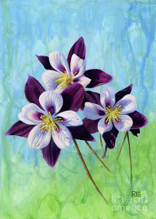Columbine; Wildflower Greeting Card featuring the painting Columbine by Rosellen Westerhoff