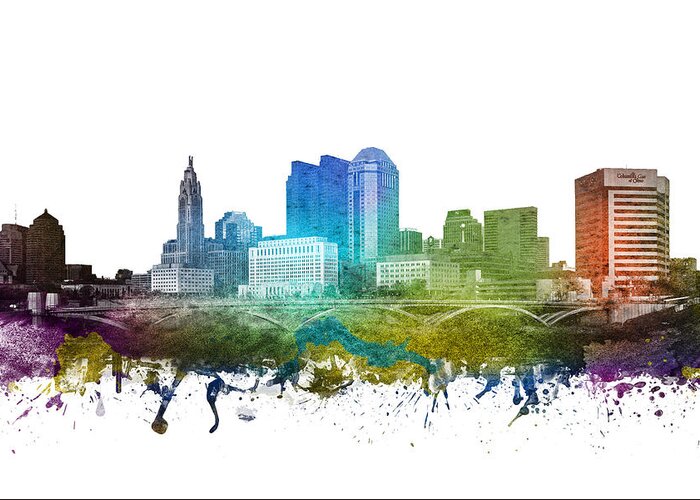 Columbus Greeting Card featuring the digital art Columbus cityscape 01 by Aged Pixel