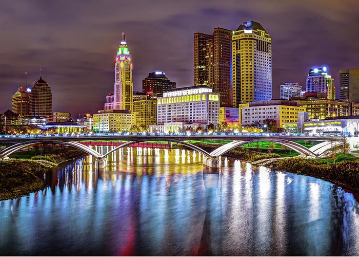 Columbus Ohio Skyline Greeting Card featuring the photograph Columbus Ohio Downtown Skyline in Color by Gregory Ballos