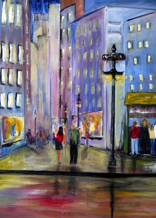 Cityscene Greeting Card featuring the painting Come Away With Me by Julie Lueders 