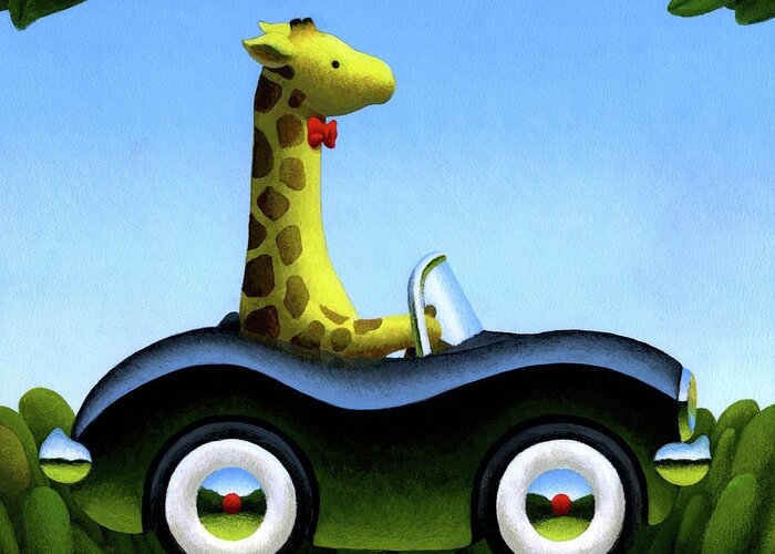 Giraffe Greeting Card featuring the painting Commuting by Chris Miles