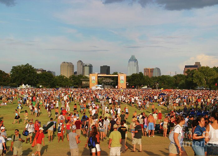 Austin City Limits Music Festival Greeting Card featuring the photograph Concert goers gather at the main stage at the Austin City Limits Music Festival by Dan Herron