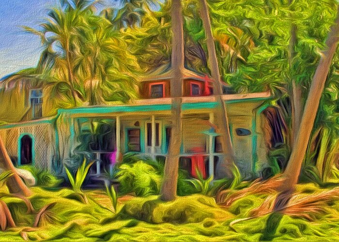 Conchkey Greeting Card featuring the photograph Conch Key Cottage with Palm Trees by Ginger Wakem