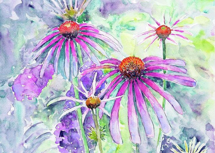 Coneflowers Greeting Card featuring the painting Coneflowers by Claudia Hafner