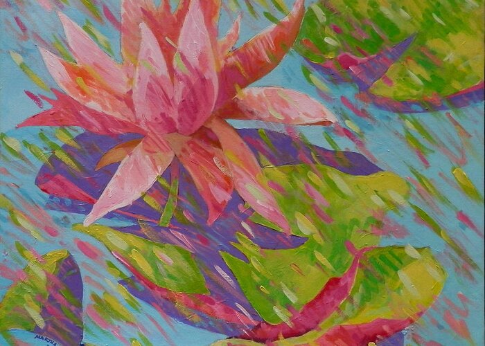 Water Lily Blossom Greeting Card featuring the painting Confetti Lily by Martha Tisdale