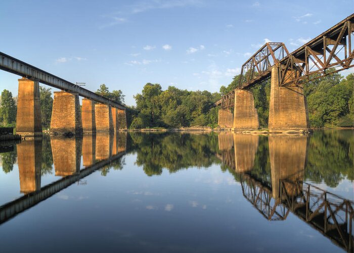 Congaree River Greeting Card featuring the photograph Congaree River RR Trestles - 1 by Charles Hite