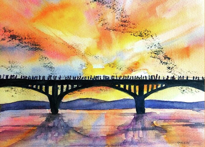 Austin Greeting Card featuring the painting Congress Bridge Bats Austin Texas by Carlin Blahnik CarlinArtWatercolor