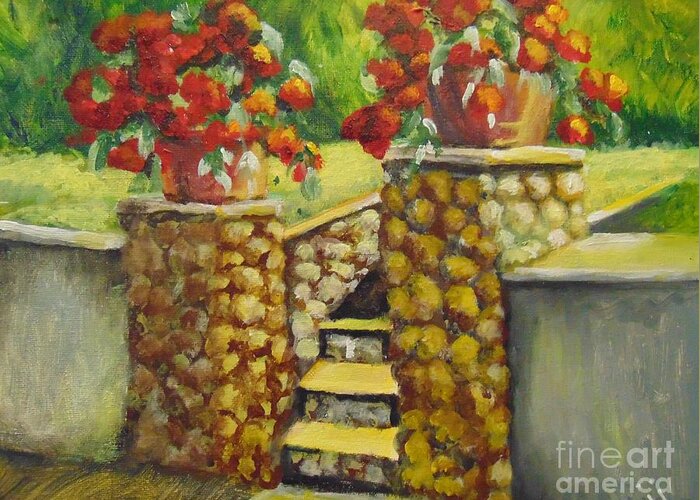 Flowers Greeting Card featuring the painting Container Garden by Saundra Johnson