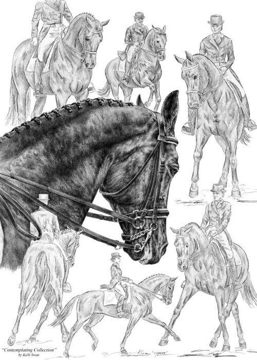 Dressage Greeting Card featuring the drawing Contemplating Collection - Dressage Horse Drawing by Kelli Swan