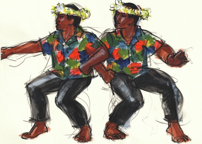 Dance Greeting Card featuring the painting Cook Islands Ute Dancers by Judith Kunzle