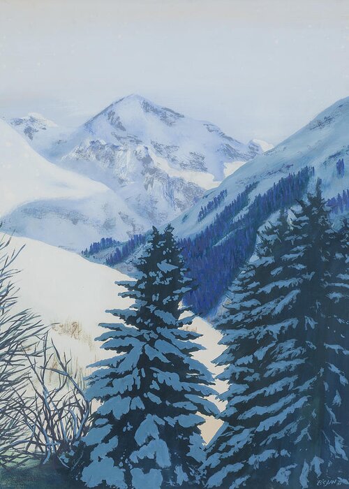 Snow Greeting Card featuring the painting Cool Blue Mountains by Bryan Bustard