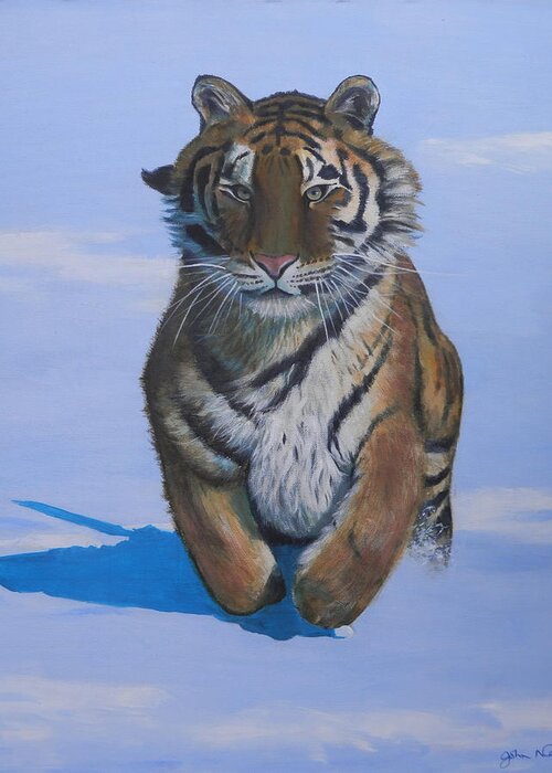 Tiger Greeting Card featuring the painting Cool Cat by John Neeve