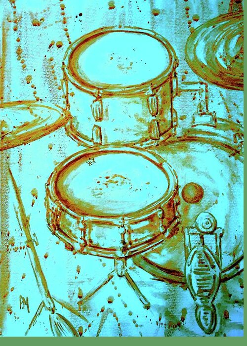Blue Drums Greeting Card featuring the digital art Cool Drums by Pete Maier