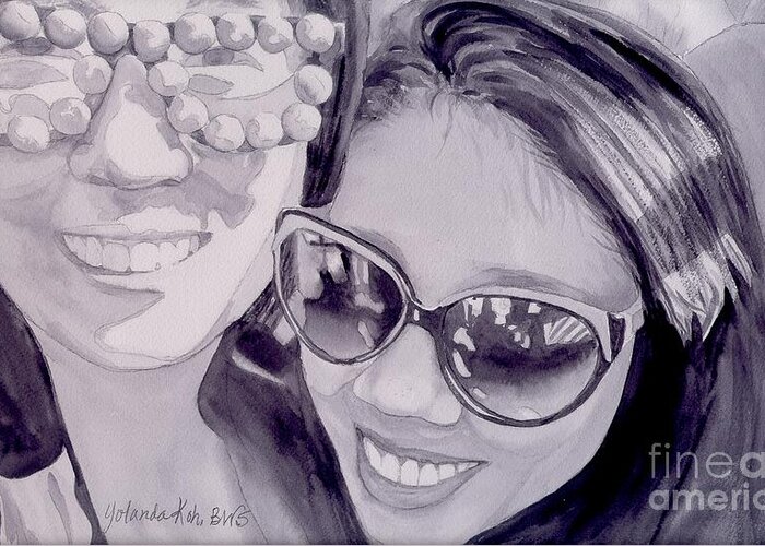 Portraits Greeting Card featuring the painting Cool Shades by Yolanda Koh