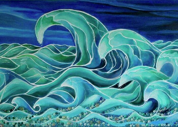 Sea Greeting Card featuring the painting Cool Waves 3- by Patricia Arroyo
