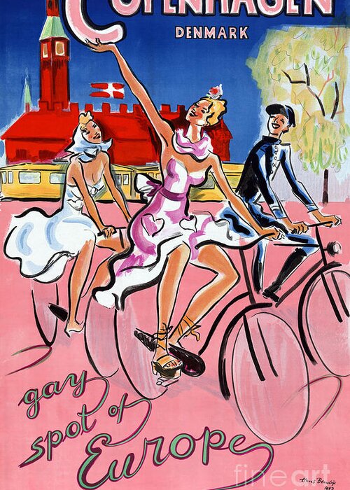 Vintage Greeting Card featuring the painting Copenhagen Vintage Travel Poster Restored by Vintage Treasure