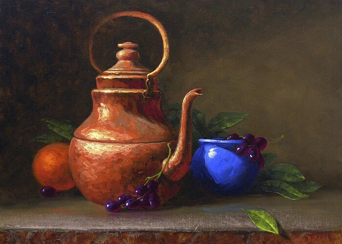 Still Life Greeting Card featuring the painting Copper and Cobalt by Cody DeLong
