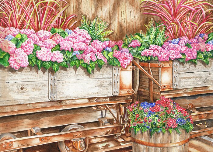 Western Floral Greeting Card featuring the painting Cordelia's Train by Lori Taylor
