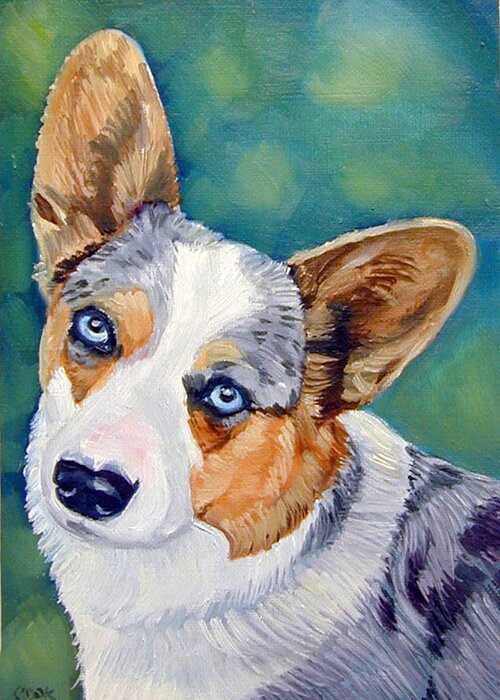 Pembroke Welsh Corgi Greeting Card featuring the painting Corgi Blue Eyes by Lyn Cook
