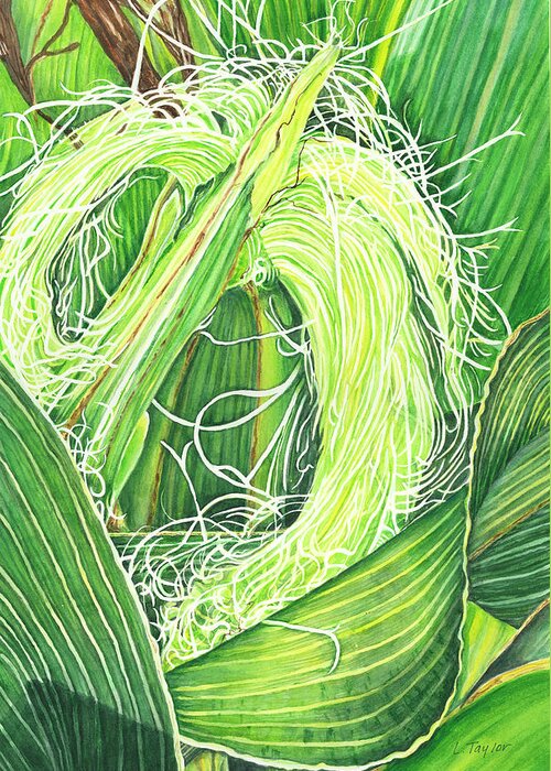 Corn Greeting Card featuring the painting Corn Silk by Lori Taylor