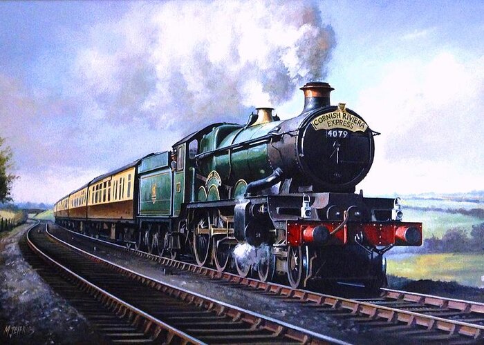 Railway Greeting Card featuring the painting Cornish Riviera Express. by Mike Jeffries