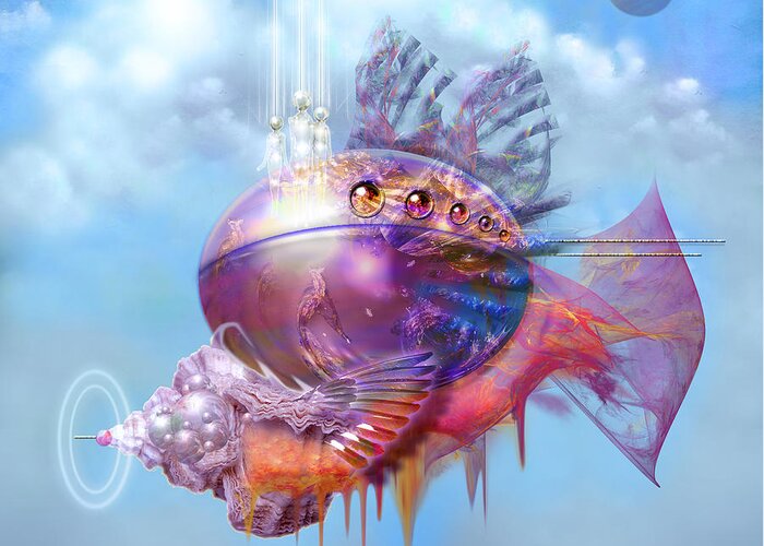 Digital Greeting Card featuring the digital art Cosmic Fish Spaceship by Alexa Szlavics