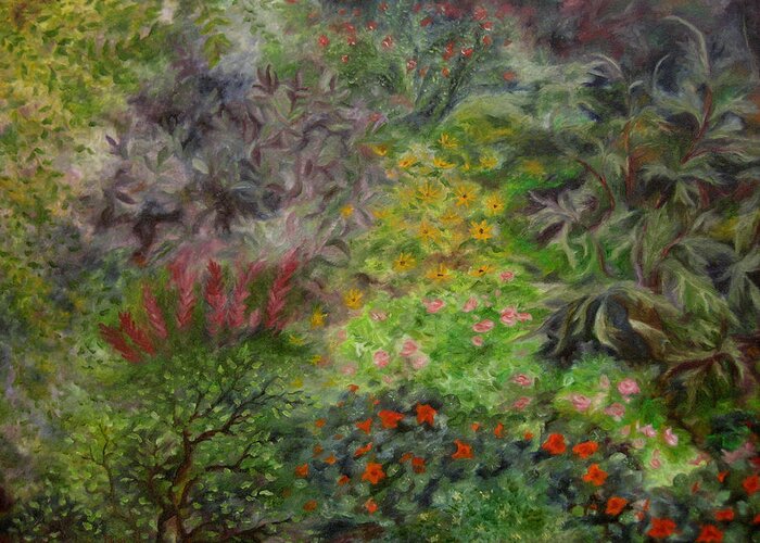 Colorful Greeting Card featuring the painting Cosmic Garden by FT McKinstry
