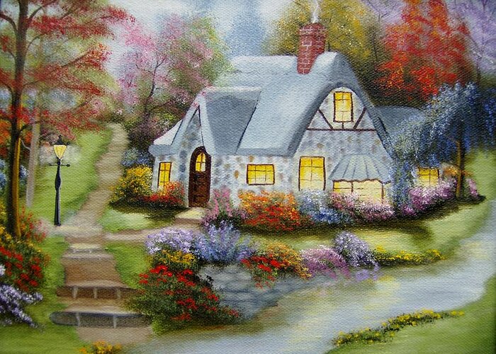 Cottage Greeting Card featuring the painting Cottage in Fall by Debra Campbell