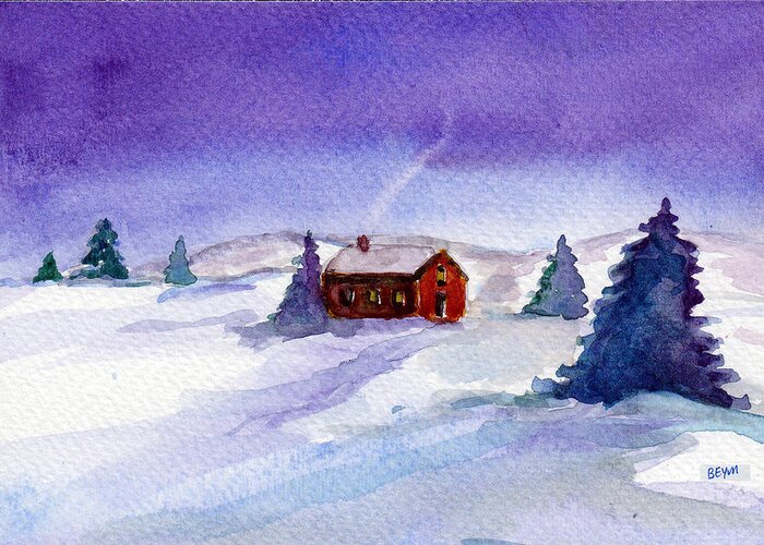 Cottage Greeting Card featuring the painting Cottage in winter by Clara Sue Beym