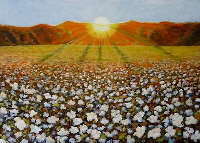 Cotton Greeting Card featuring the painting Cotton Field Sunset by Jeanette Jarmon