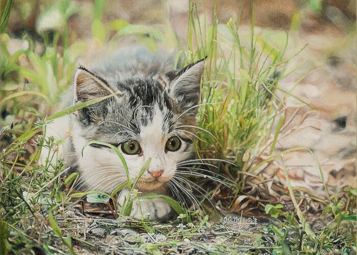 Cat Greeting Card featuring the painting Cotton the Kitten by Joshua Martin