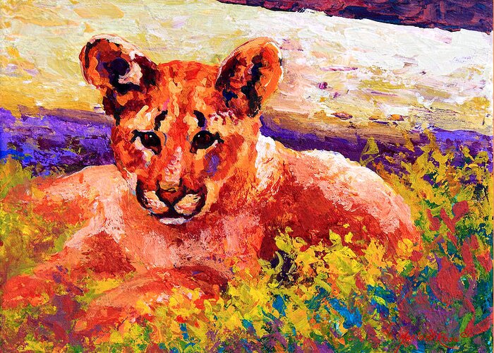 Mountain Lion Greeting Card featuring the painting Cougar Cub by Marion Rose