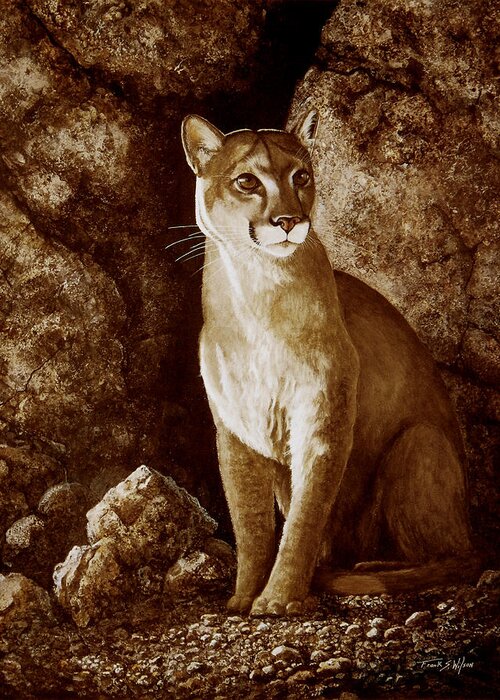 Cougar Greeting Card featuring the painting Cougar Wait Until Dark by Frank Wilson