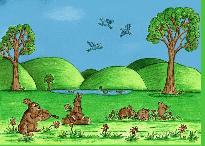 Landscape Greeting Card featuring the drawing Country Bunnies by Christina Wedberg