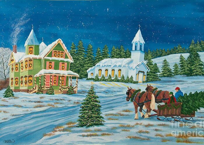 Winter Scene Paintings Greeting Card featuring the painting Country Christmas by Charlotte Blanchard
