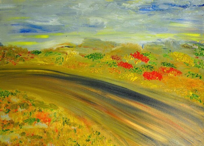 Landscape Greeting Card featuring the painting Country Road by Evelina Popilian