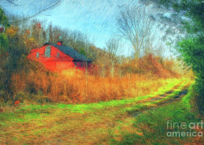 Barn Greeting Card featuring the painting Country Roads by Tina LeCour