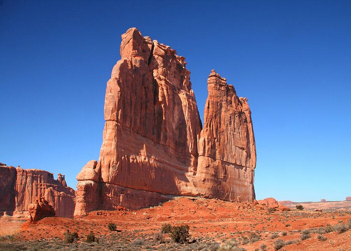Red Rock Greeting Card featuring the photograph Court House Rock Arches National Park by Mark Smith