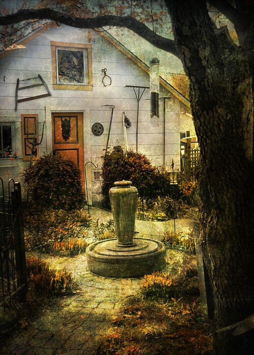 Courtyard Greeting Card featuring the photograph Courtyard and Fountain by John Rivera