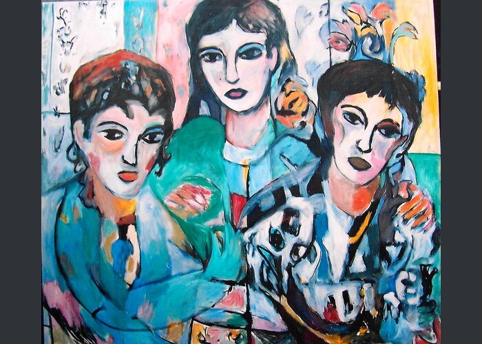 Fauve Matisse Cousins Family Portrait Brothers Sisters Modern Greeting Card featuring the painting Cousins by Mykul Anjelo