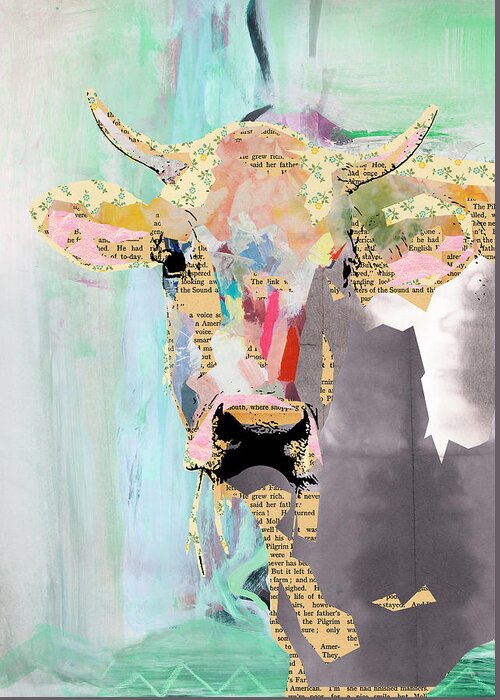 Cow Greeting Card featuring the mixed media Cow Collage by Claudia Schoen