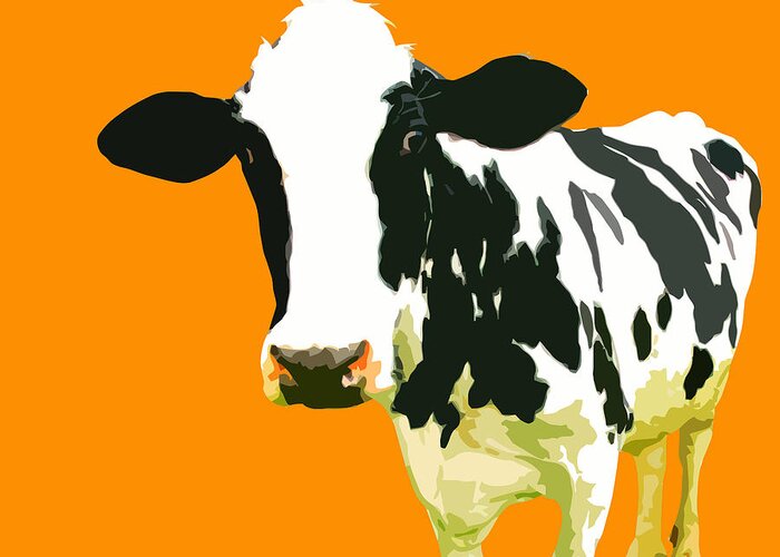 Cow Greeting Card featuring the painting Cow in orange world by Sam Ribeiro