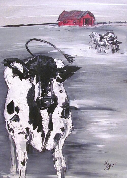 Cow Greeting Card featuring the painting Cow in Winter by Terri Einer